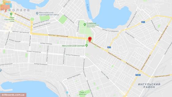 Билборд A в Николаеве, 3x6  Херсонське шосе ріг вул. Інгульської (Зоопарк мат. ворота) схема