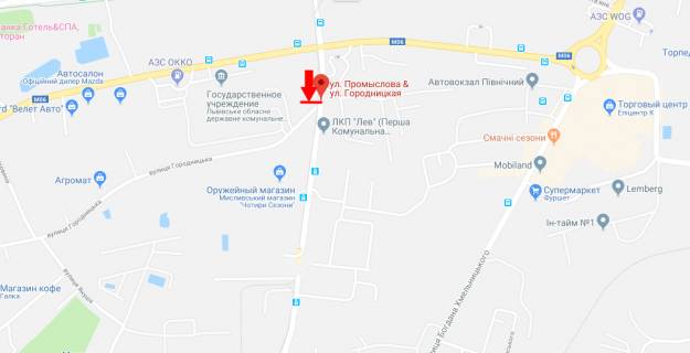 Білборд, Бігборд (Борд)  A у Львові, 3х6  вул Промислова - вул Городницька схема