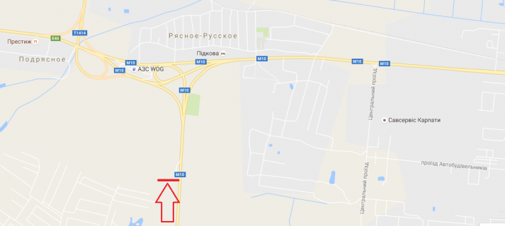 Білборд, Бігборд (Борд)  B у трасах Львіва, 3х6  М-10, Західний обхід м.Львова, км 0 + 400, Фуджікура Аутомотів, Сканія Львів, праворуч схема