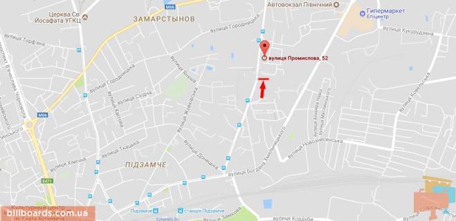 Билборд B в Львове вул. Промислова, 52 схема