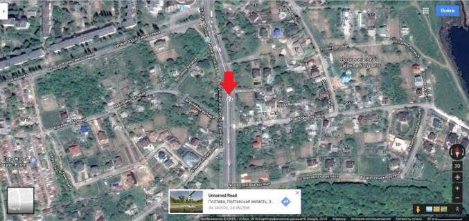 Білборд, Бігборд (Борд)  A у Полтаві, 3*6  м.Полтава,перехрестя вулиці Великотирнівської та Юбілейної, з`єднує мікрорайони  Половки,Браїлки з м-нами Сады 1,2,3 та Алмазний схема