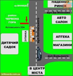Билборд A в Бердичеве Одеська, 55 (р. Красн.гора в центр) схема