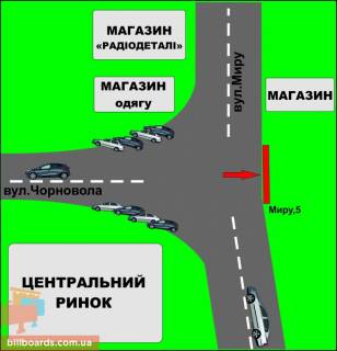 Билборд A в Бердичеве, 3х6  Бигборд (18м.кв.) Мира,5 (Центральный рынок) схема