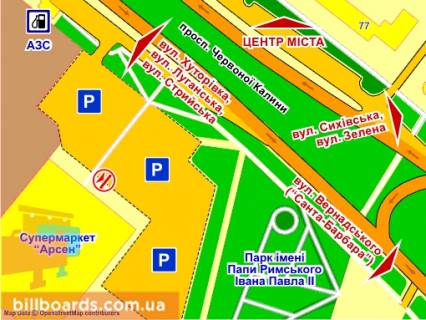 Ситилайт B в Львове пр. Черв. Калини, 60 (супермаркет "Арсен"), місце 1 схема