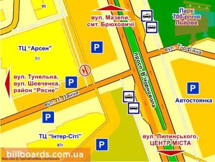 Ситилайт A в Львове пр. Чорновола (супермаркет "Арсен"), місце 5 схема