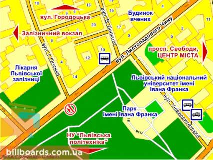 Ситилайт A в Львове вул. Листопадового Чину (біля парку ім. Івана Франка), місце 3 схема