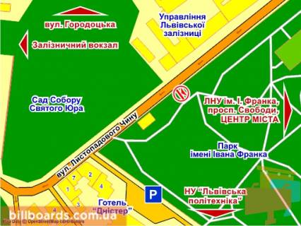 Ситилайт B в Львове вул. Листопадового Чину (біля парку ім. Івана Франка), місце 8 схема