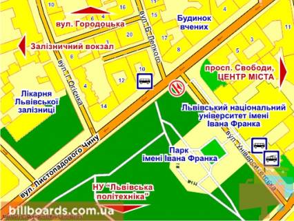 Ситилайт B в Львове вул. Листопадового Чину (біля парку ім. Івана Франка), місце 1 схема