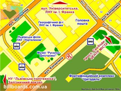 Ситилайт A в Львове вул. Коперника (навпроти Головної Пошти), місце 2 схема