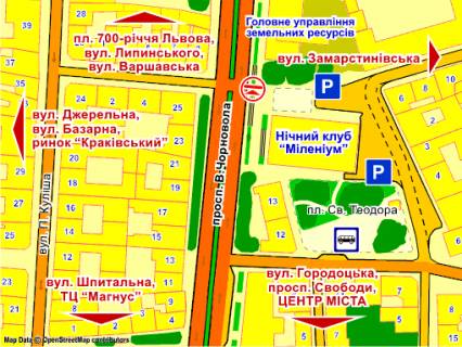 Билборд A в Львове пр. Чорновола (нічний клуб "Міленіум"), місце 1 схема