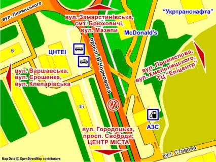 Билборд Р/П в Львове пр. Чорновола, 45 (на р/с, до центру), місце 4 схема