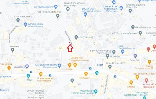 Білборд, Бігборд (Борд)  A у Києві, 2,56х3,37  Кудрявський узвіз, 2 (навпроти) схема