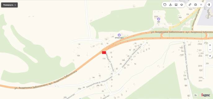 Білборд, Бігборд (Борд)  A у Києві, 3х6  Заболотного,съезд на ул.Цветущую (А) схема