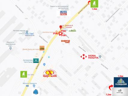 Билборд  в Ивано-Франковске, 3х6  Галицька, Хіміків схема