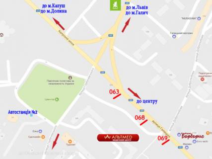 Билборд A в Ивано-Франковске, 3х6  Галицька в центр зі сторони Калуша, Галича та Львова схема