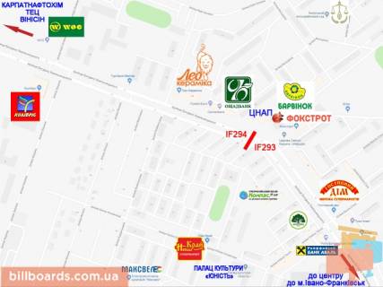 Билборд B в Калуше, 2,90x5,90  Калуш Б.Хмельницького (до центру) схема