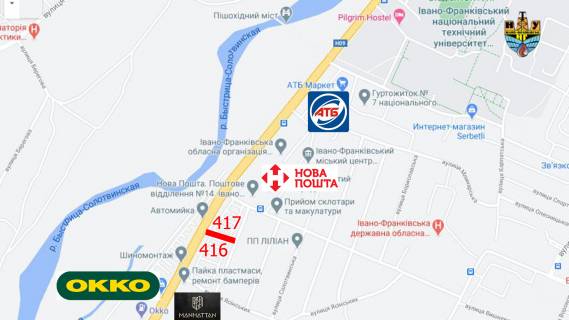 Билборд B в Ивано-Франковске, 3х6  Набережна ім. В. Стефаника, поруч гаражного кооперативу №5 (навпроти автомийки) схема