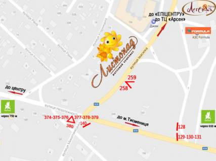 Призматрон, Призма A у Івано-Франківську, 3х6  Тисменицька, Микитинецька, від центру до ТЦ Епіцентр і Арсен, до АЗС ОККО, виїзд з міста у Київ, Тернопіль, Коломию, Тисменицю - 435238 схема