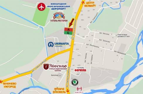 Билборд A в Ивано-Франковске, 3х6  Коновальця, заправка (перед аеропортом) А схема