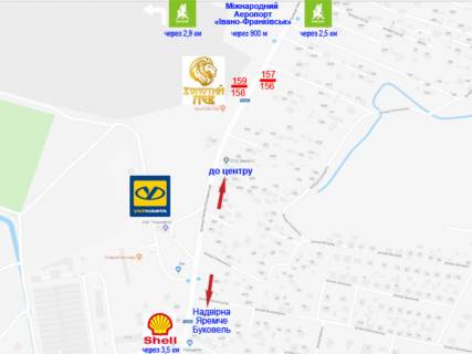 Білборд, Бігборд (Борд)  A у Івано-Франківську, 3х6  Коновальця в'їзд у місто із Буковелю, Яремчі, Надвірної. до АЗС ОККО, Велмарту, до центру схема