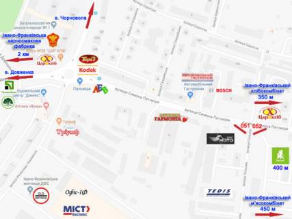Білборд, Бігборд (Борд)  A у Івано-Франківську, 3х6  Петлюри Польова-Петлюри до ОККО і до Велмарту схема