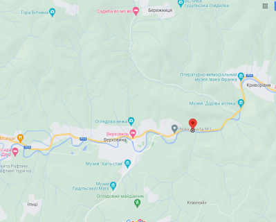 Білборд, Бігборд (Борд)   у Івано-Франківську, 3х6  В'їзний знак селища міського типу Верховина, 5V56+5F, Верховина, Івано-Франківська область схема