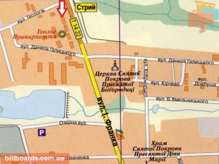 Білборд, Бігборд (Борд)  A у Моршині, 3x6  вул. Франка - Геологів схема