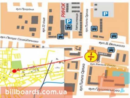 Білборд, Бігборд (Борд)  A у Дрогобичі, 3x6  вул.П.Орлика,18 схема