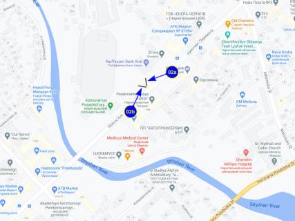 Билборд A в Чернигове, 02a  проспект Перемоги 110 (палац дітей та юнацтва, стадіон Юність) (сторона A) тільки під банер мін 6 міс схема