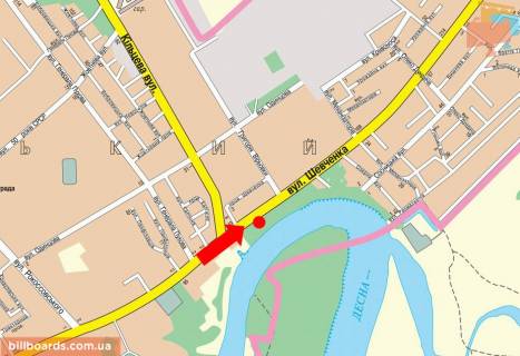 Билборд A в Чернигове Шевченко ул. / ул. Кольцевая схема