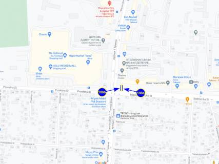 Билборд B в Чернигове, 6х3  проспект Грушевського х проспект Левка Лук'яненка (Hollywood, Вена) (сторона Б) схема