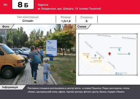 Сiтiлайт B у Бердянську, 1,2х1,8  вул. Шмідта, 18, кафе Піца "Немо" , готель Азов, офіси Фото 1