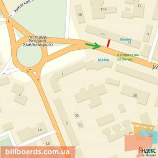 Билборд B в Берегово вул.Толстого,44, центр, напрям - пл.Ш.Петефі схема