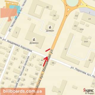 Билборд B в Берегово вул.Минайська,42(близ Кінопалацу Доміон), в'їзд до міста з м.Чоп, напр.-центр схема