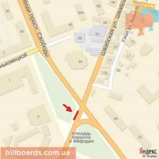 Билборд B в Берегово пл.Кирила і Мефодія, піш.перехід, автоб,зуп, ТЦ Україна, напр.-просп.Свободи схема