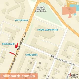 Білборд, Бігборд (Борд)  A у Берегово вул.Мінайська, 8 (навпроти маг.Самоцвіті), направление-вул.Грушевського схема