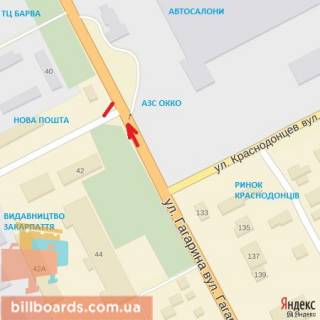 Билборд A в Берегово вул.Гагаріна-П.Комуни(перехрестя) схема