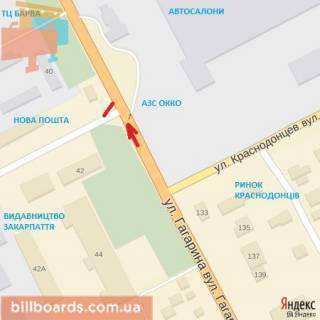 Билборд A в Берегово вул.Гагаріна-П.Комуни(перехрестя) схема