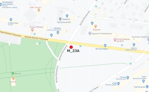 Білборд, Бігборд (Борд)  A у Кропивницький (Кіровоград), 3x6  вул.Вокзальна - вул.Є.Тельнова (критий ринок) схема