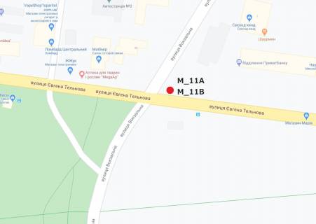 Билборд A в Кропивницкий (Кировоград) вул. Є.Тельнова-вул.Вокзальна (ст.Автовокзал, ринок "Черемушки") схема