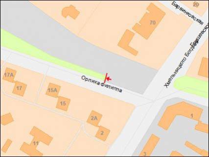 Билборд A в Днепр (Днепропетровск), 3х6  Орлика пр., 15 - Богдана Хмельницького пр. схема