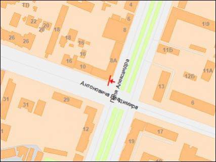 Білборд, Бігборд (Борд)  A у Дніпро (Дніпропетровськ), 3х6  Поля ін. - Антоновича вул. схема