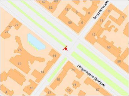 Бэклайт A в Днепр (Днепропетровск), 3,14х2,32  Яворницького пр. - Воскресенська вул. схема