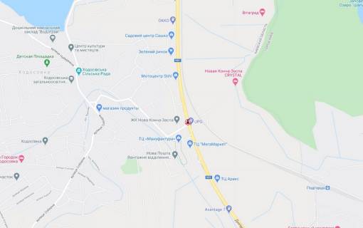 Нестандарт B в Ходосовке, 2х16  Н 01 Ново Обухівська тр. 23+432 км від КПП. Перший від Києва, світлофор, поворот на Ходосіївку, заїзд до МЕГАМАРКЕТ, ТРЦ Манафактура, АЗС Motto, з Києва схема