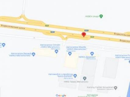 Білборд, Бігборд (Борд)  B у Горі, 3х6  Бориспільське шосе, 28+930, поруч автосалон Опель, Рено в  напрямку Києва схема