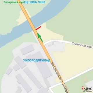 Білборд, Бігборд (Борд)  A у Ужгороді вул.Баб'яка(новий трансп.міст), район ТЦ Нова лінія, напрям-вул.Загорська схема