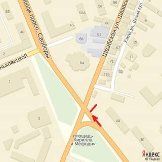 Билборд A в Ужгороде просп.Свободи,49-Швабська-Минайська(перехрестя), навпроти гот.Закарпаття схема