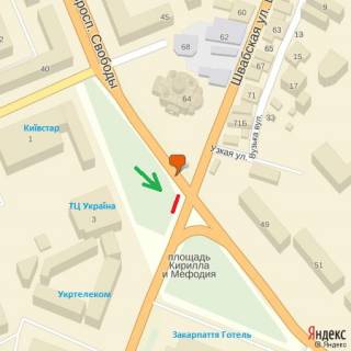 Билборд A в Ужгороде 3х4м пл.Кирила і Мефодія, піш.перехід, автоб,зуп, ТЦ Україна, напр.-Минайська схема