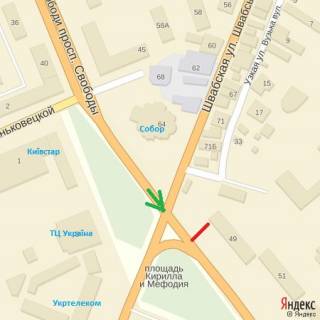 Билборд B в Ужгороде просп.Свободи-Швабська-Минайська(перехрестя), навпроти гот.Закарпаття, напр.-пл.Кірпи схема