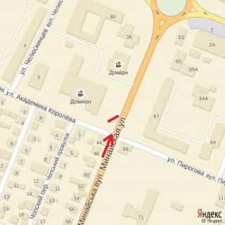 Билборд B в Ужгороде вул.Минайська,42(близ Кінопалацу Доміон), в'їзд до міста з м.Чоп, напр.-центр схема